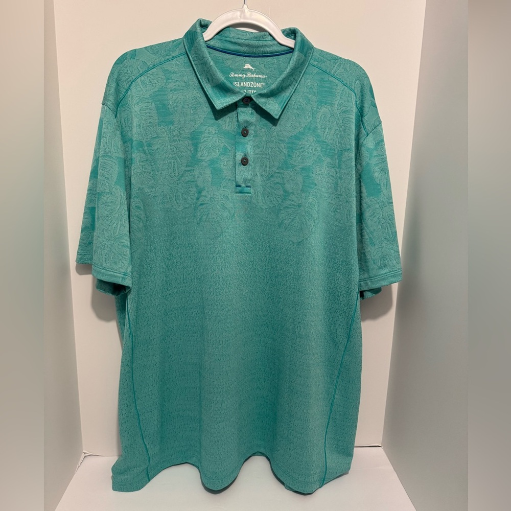 Tommy Bahama IslandZone Golf Polo Shirt Moisture Wicking Print Green Size XXL